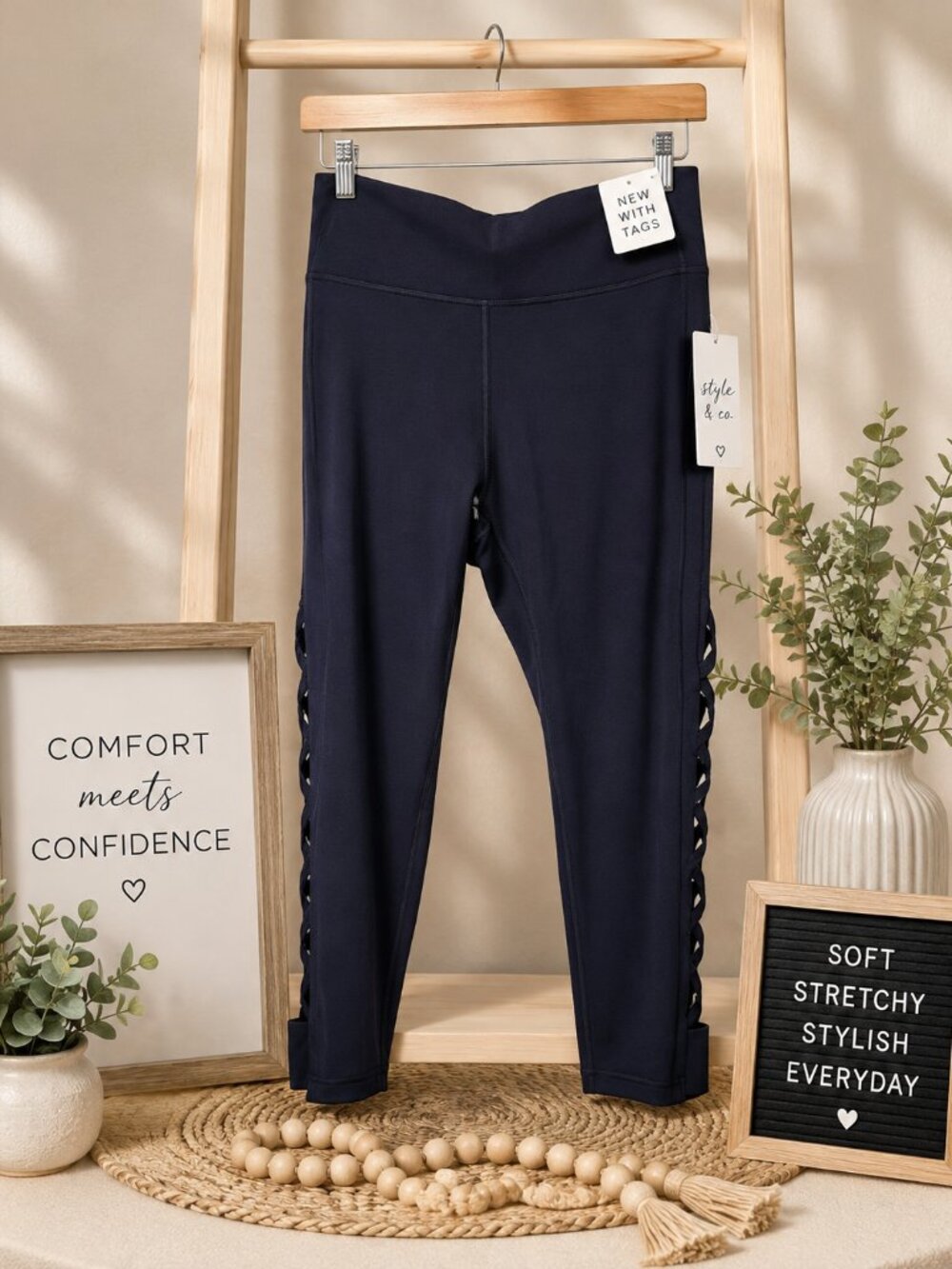 GapFit High Rise Barre Strappy Cutout Leggings Navy XL 21" NWT